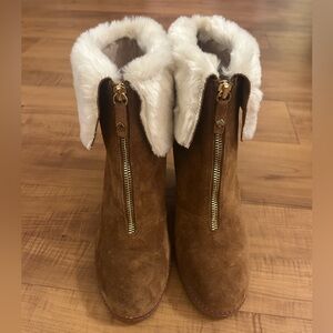 Kate Spade Brown Suede Ankle Boots with Faux Fur Lining